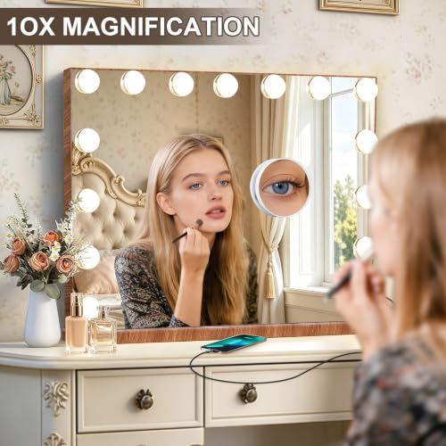 Wood Grain Hollywood Vanity Mirror with Lights (Wood Grain / 23"L x 18"W)