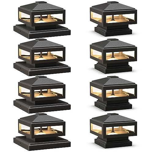 Landscape Lighting 8PK Low Voltage Post Cap Lights Outdoor Lights 3W LED 150 Lumen 3000K with Cable Connectors 2 Bases for 6X6 (8 Pack)