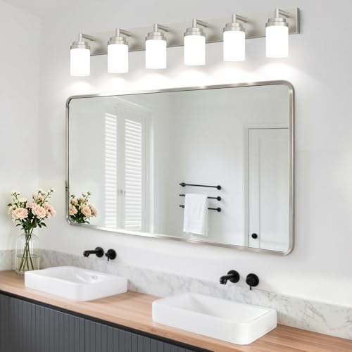 Bathroom Light Fixtures (Nickel-White Shade / 6-Light)
