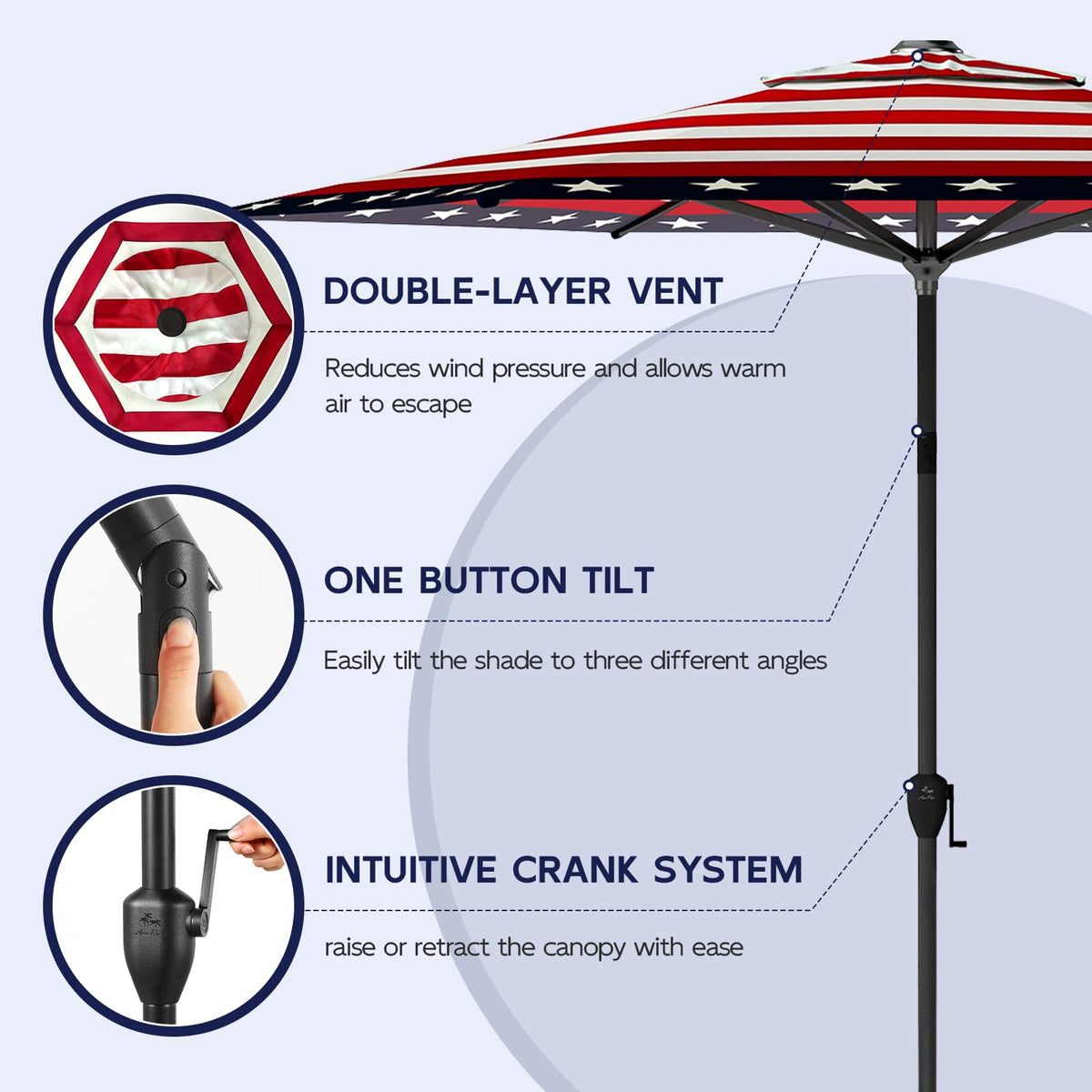 9FT Lyon Outdoor Patio Umbrella Outdoor Table Umbrella with Push Button Tilt and Crank Market Umbrella 6 Sturdy Ribs UV Protection Waterproof for Garden Deck Backyard Pool (9 FT(6 Ribs) / Star Stripe)