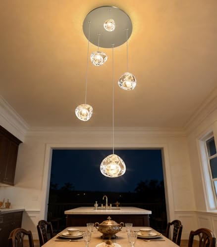 Modern Glam Crystal Chandelier Large Size LED Light Fixture Luxury Pendant Ceiling Light with Remote Dimmable Lighting for Dining Room Living Room