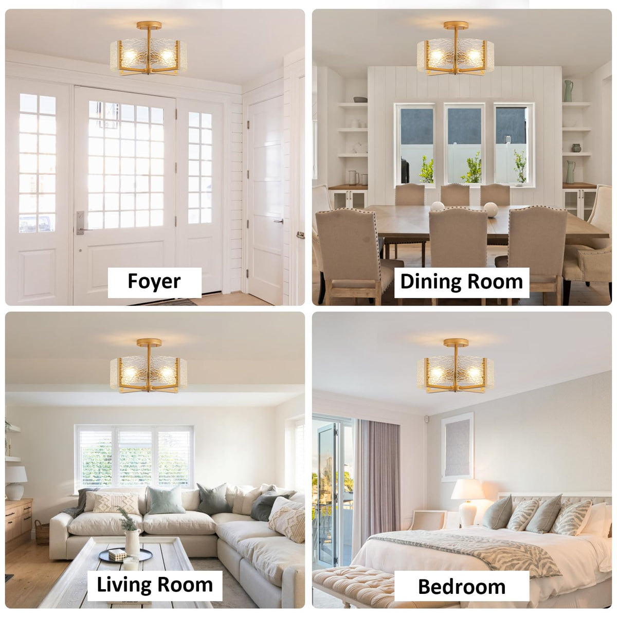 18 inch Large Gold Semi Flush Mount Drum Ceiling Light Fixture (Gold-4 Light)