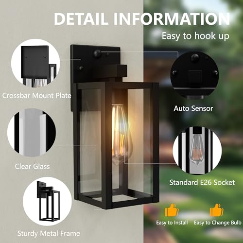 Motion Sensor Dawn to Dusk Outdoor Sensor Light Fixture Waterproof Porch Lights Anti (13 Inch)