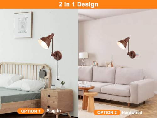 1 Pack Plug in Wall Sconce with Remote Control (Walnut-1 PACK(Bulb+Remote))