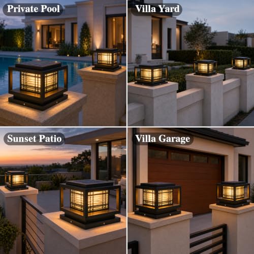 Outdoor Solar Outdoor Column Lights Modern Post Caps Light Aluminum IP65 Waterproof Pillar Light Square Landscape Column Lamp for Patio Posts Flat Surface Garden Decoration Post Lanterns