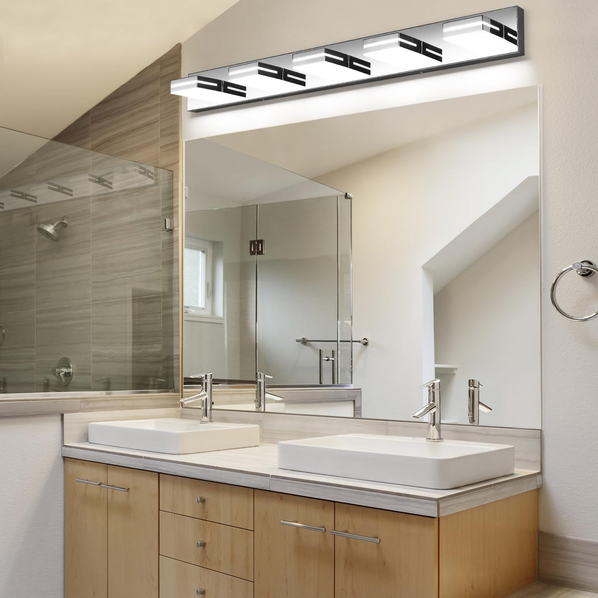 LED Modern Bathroom Vanity Light Fixtures (5-Light, 40-Inch / Chrome, 100%-0% White)