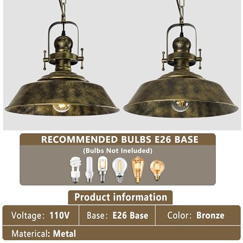 14" Farmhouse Pendant Light Rustic Light Fixture for Kitchen Island (Bronze)
