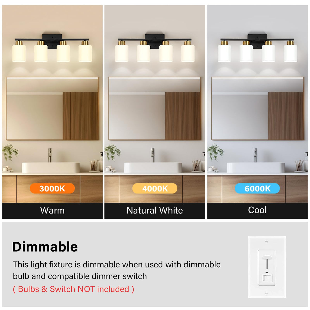 Black and Gold Bathroom Light Fixtures Vanity Lights Over Mirror (Black and Gold / 24.02 inch)