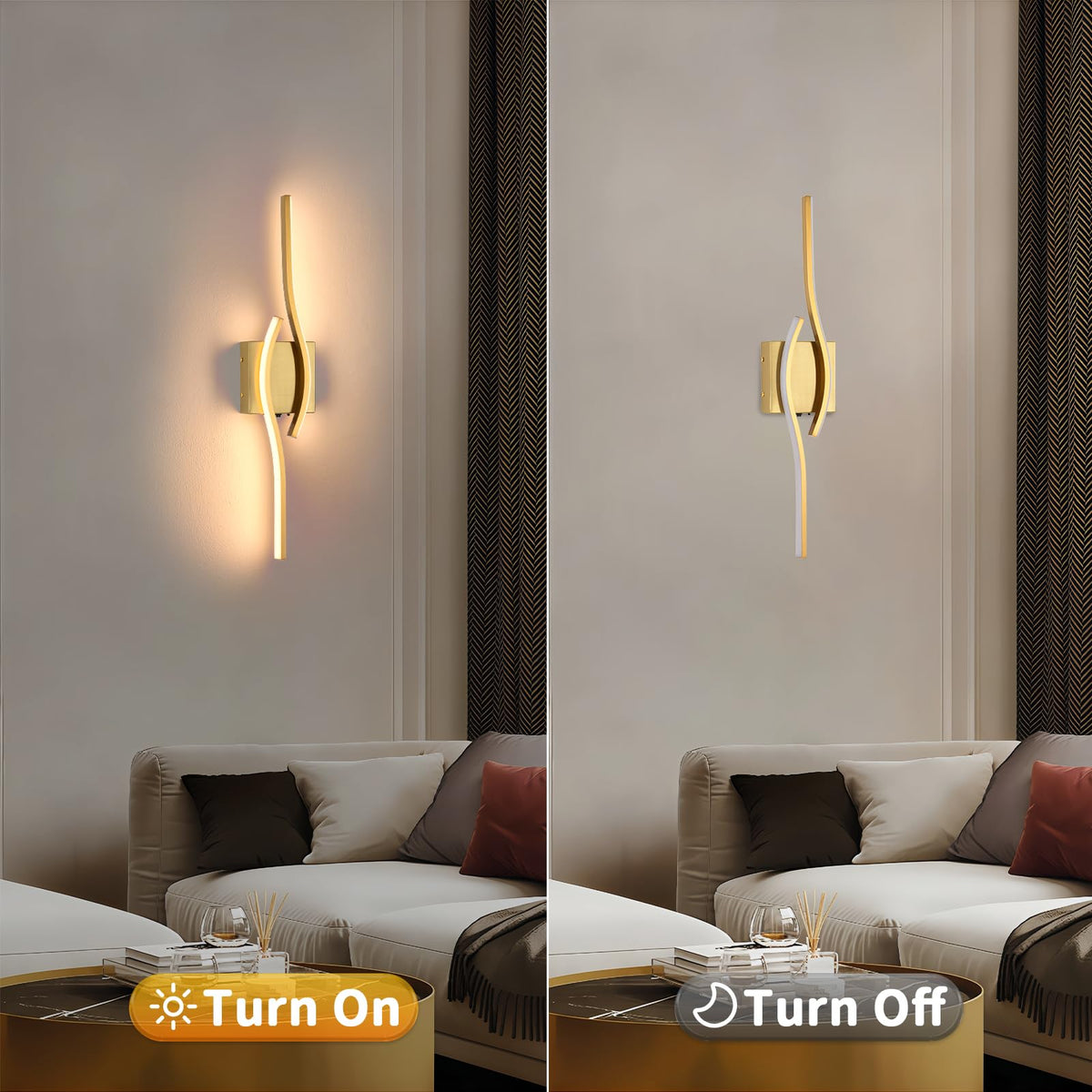 Battery Powered Wall Sconces Set of 2 (Gold / 23.6 inch)