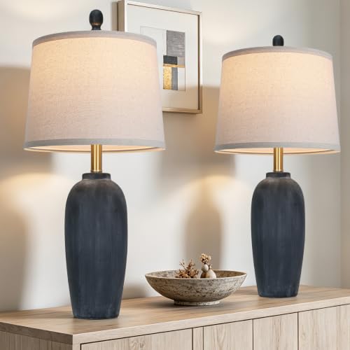26 Inch Farmhouse Ceramic Jar Table Lamps Set of 2 (Black)