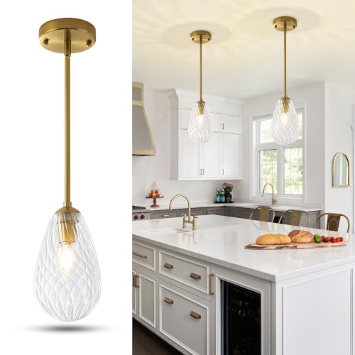 Brushed Gold Twisted Glass Pendant Lights Kitchen Island Modern (2-Pack Brushed Gold)