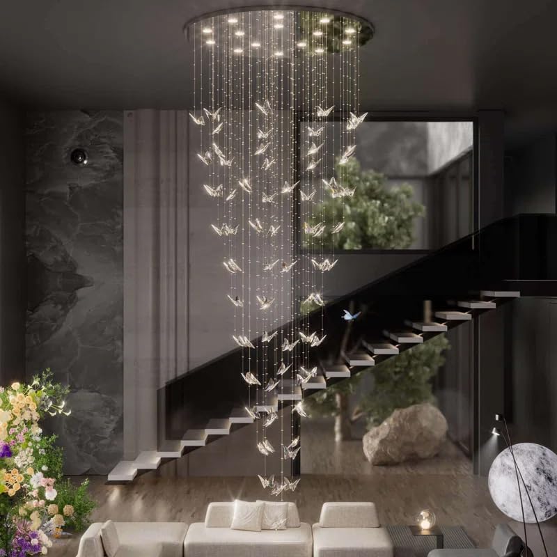 High Ceiling Chandelier Modern Crystal Chandeliers Lighting Raindrop Large Chandelier for Staircase Foyer Entryway Living Room Dimmable 3000 (Silver / Dia 40")