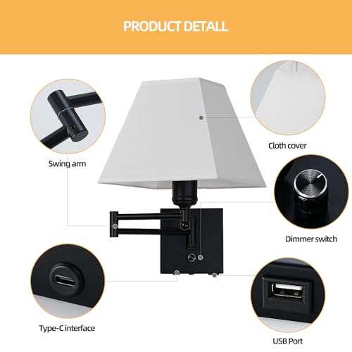 Swinging arm wall lamp (White square lampshade)