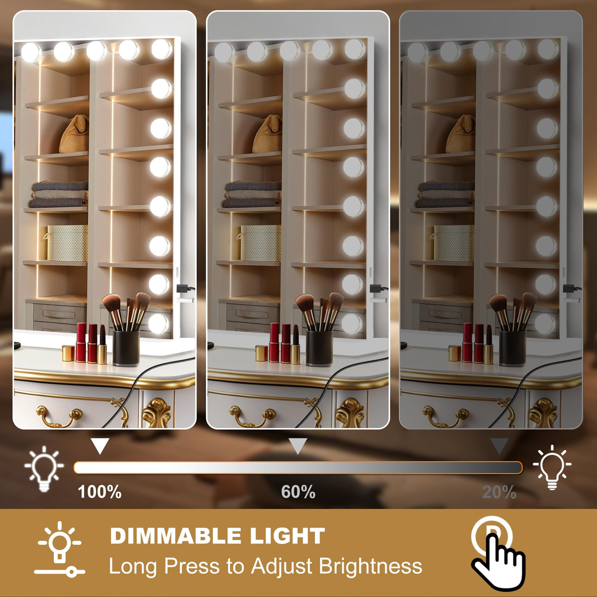 Vanity Mirror with Lights (White / 52"L x 30"W)
