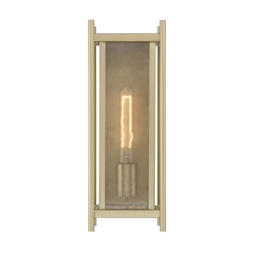 5-3804-344 Jacobs Mid-Century Modern Clear Mica Glass Outdoor Wall Lantern, 1-Light 60 Watt, 16" H x 6" W, Serene Brass (16" Height / Serene Brass)