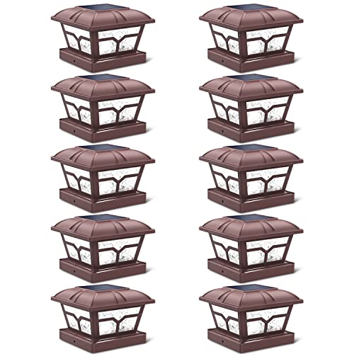 Solar Post Cap Lights Outdoor 2 Modes (Brown / 10 Pack)