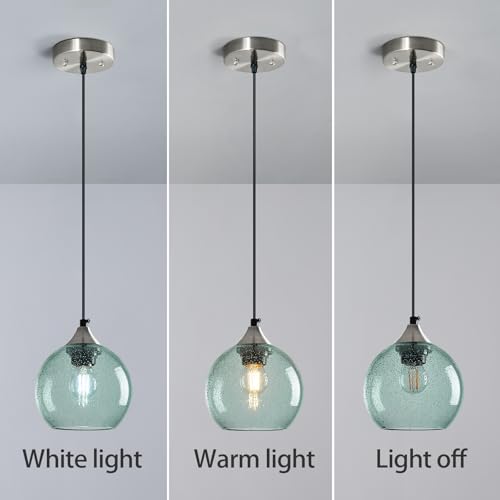 Light Green Seeded Glass Pendant Lights Kitchen Island 1 Pack (Light Green / S - 5.9 in)