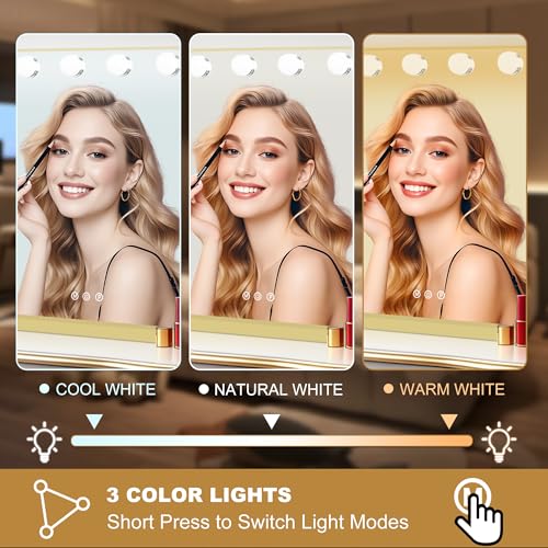 Vanity Mirror with Lights (Gold / 26"L x 20"W)