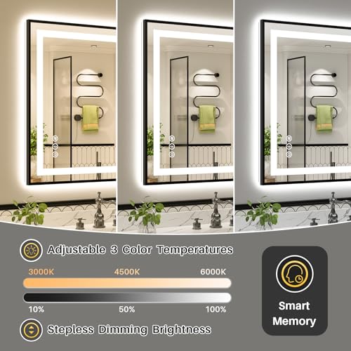40x32 Inch LED Bathroom Mirror with Black Frame (Backlit+front Lit With Black Frame / 40"L x 32"W)