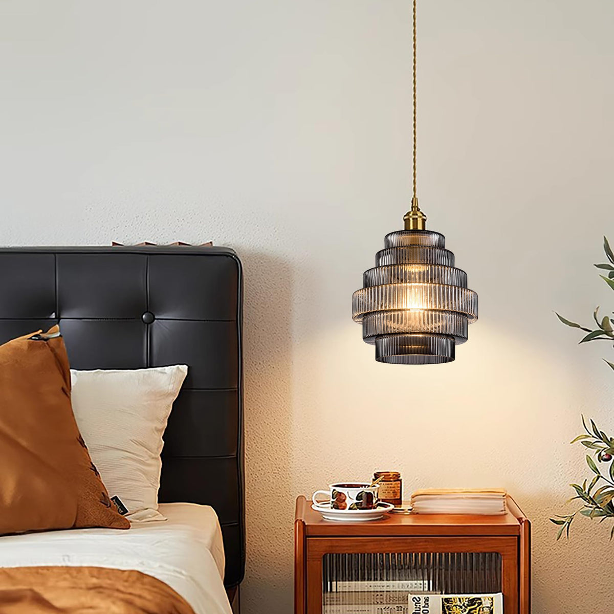 Dark Grey Stripes Glass Lamp Shades Set of 2 (Stripes Dark-Grey / 2 Pack)