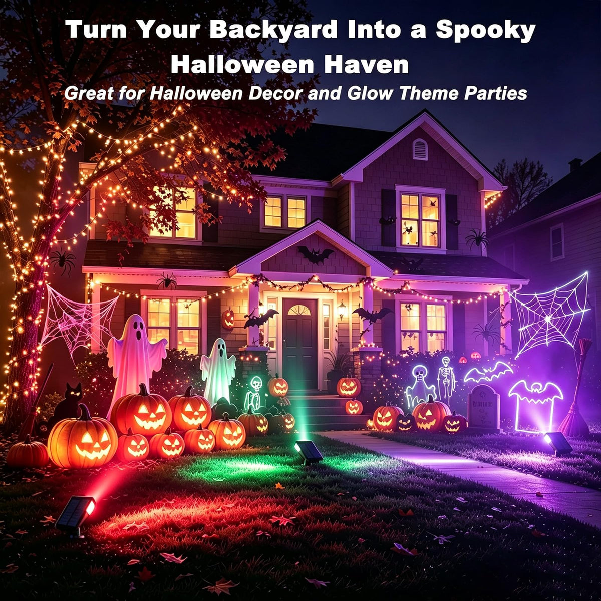6 Pack Solar Spotlights Outdoor for Halloween DecorationRGB Color Changing (Multicolor / 6 Pack)