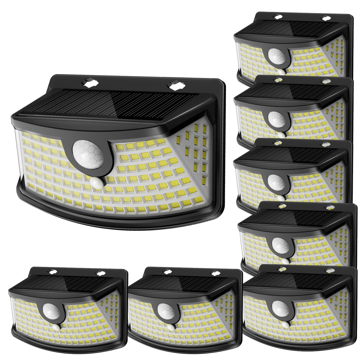 Solar Motion Sensor Lights Outdoor 120 LEDs (Black / 8 Pack)