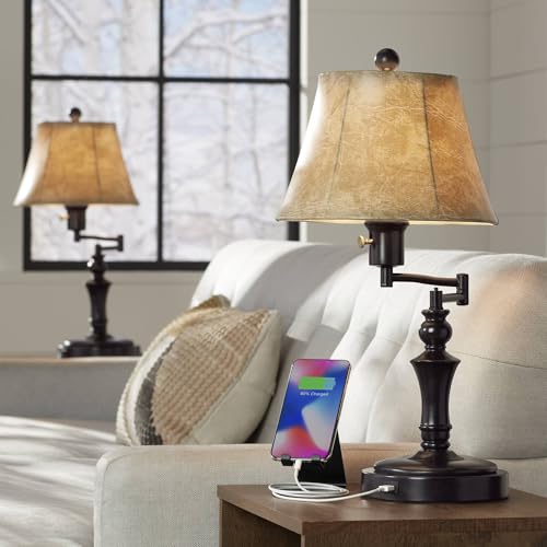 Corey 21 3 4" High Bronze Brown Table Lamps Set of 2 Swing Arm USB Charging (Bronze - Set of 2)