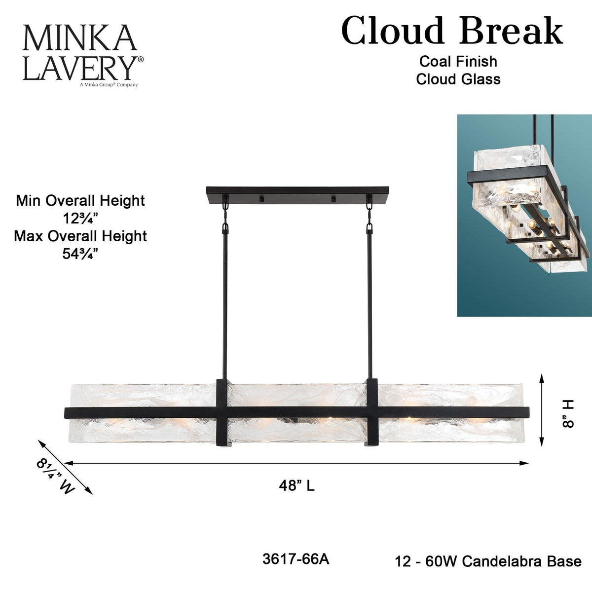 3617 66A Cloud Break Cloud Glass Island Light (48" Long)