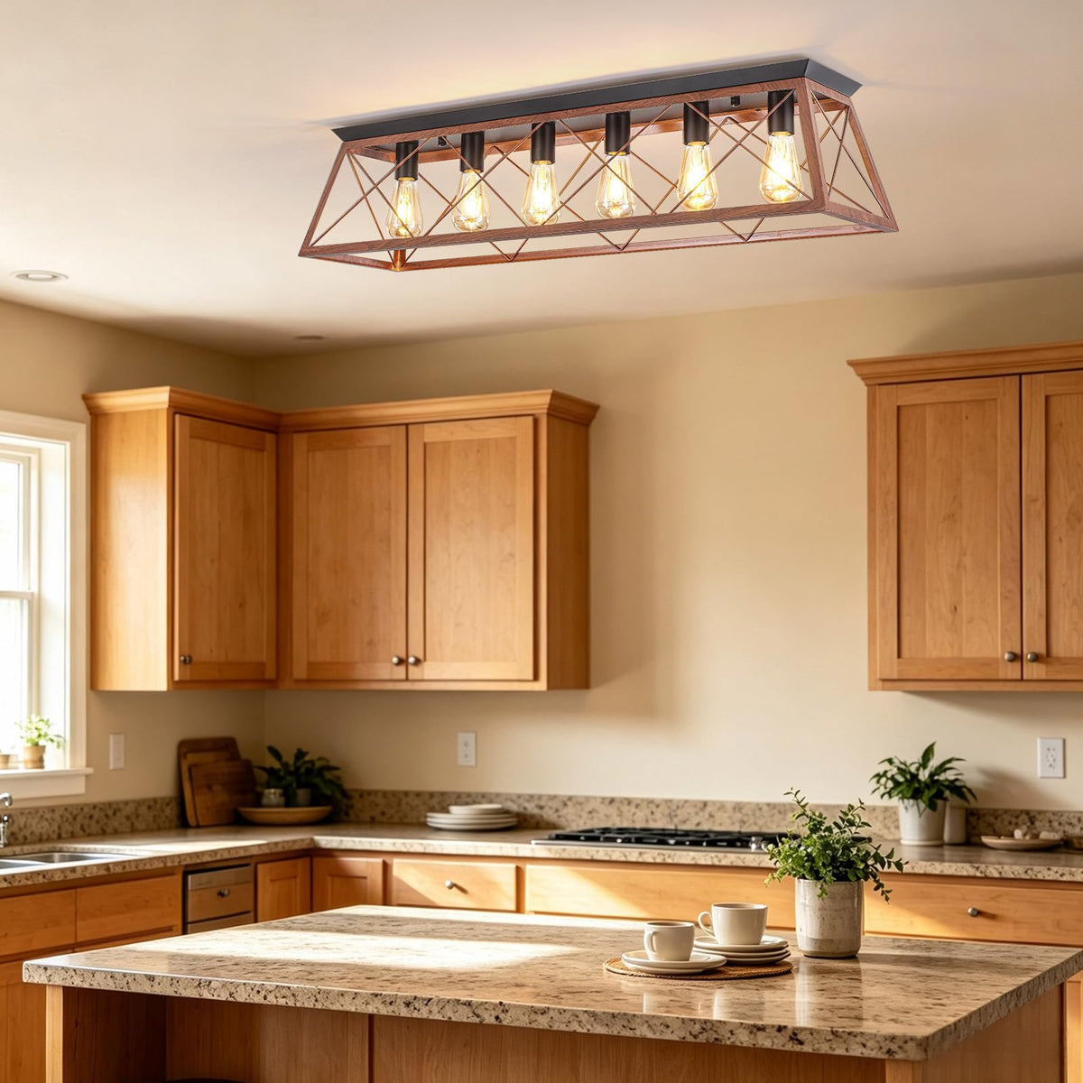 38" Large Flush Mount Ceiling Light Fixture (38" Walnut Ceiling Light)
