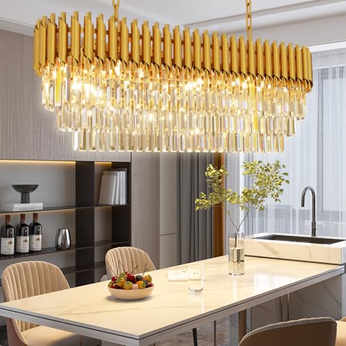 8 Light Modern Gold Crystal Chandelier (Gold L40")