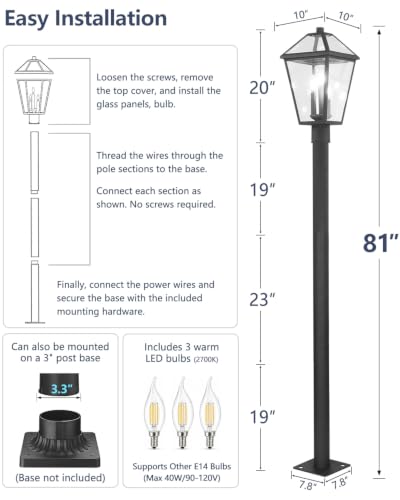 Outdoor Lamp Post Light with 3 (80"- 3-Light Warm Bulb)