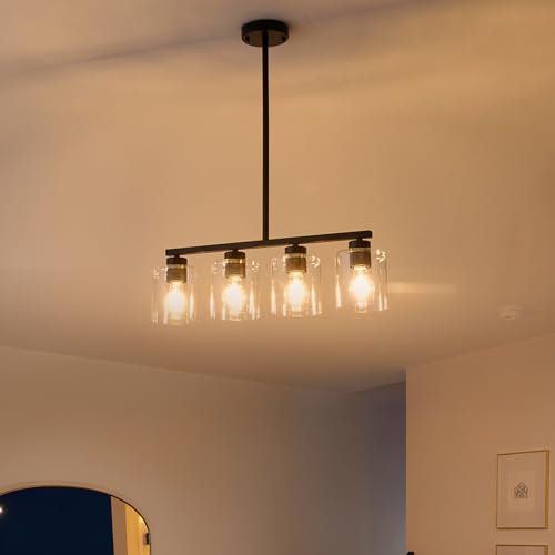 4 Light Kitchen Island Light (Black & Clear Glass / 4 Light)