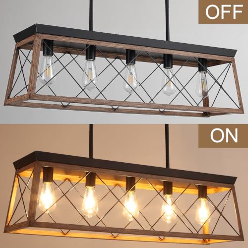 37.8Inches Farmhouse Rectangular Chandelier Rustic (37.8InchesWood)