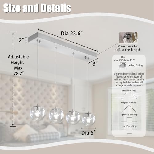 Modern Kitchen Island Lighting Linear Chandeliers for Dining Room 4 (Silver-Clear / Rectangle 4-Light)