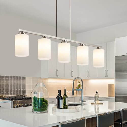 Island Light for Kitchen (Brushed Nickel / 5 Light + Milk Glass)