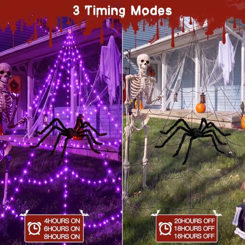 Halloween Sipder Web Lights 454 LED 16.4 FT Tall with Red Eyes Giant Spider (Purple / 16.4FT)