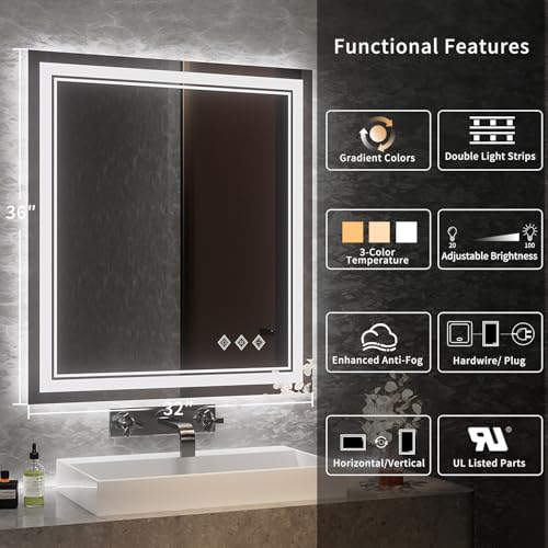 Bathroom Mirror (Front and Backlit / 36"L x 32"W)