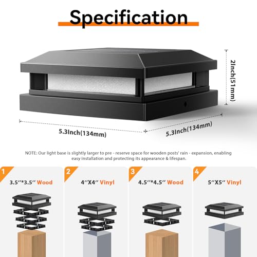 4x4 5x5 Solar Post Cap Lights Outdoor 8 (Black / 8 Pack)