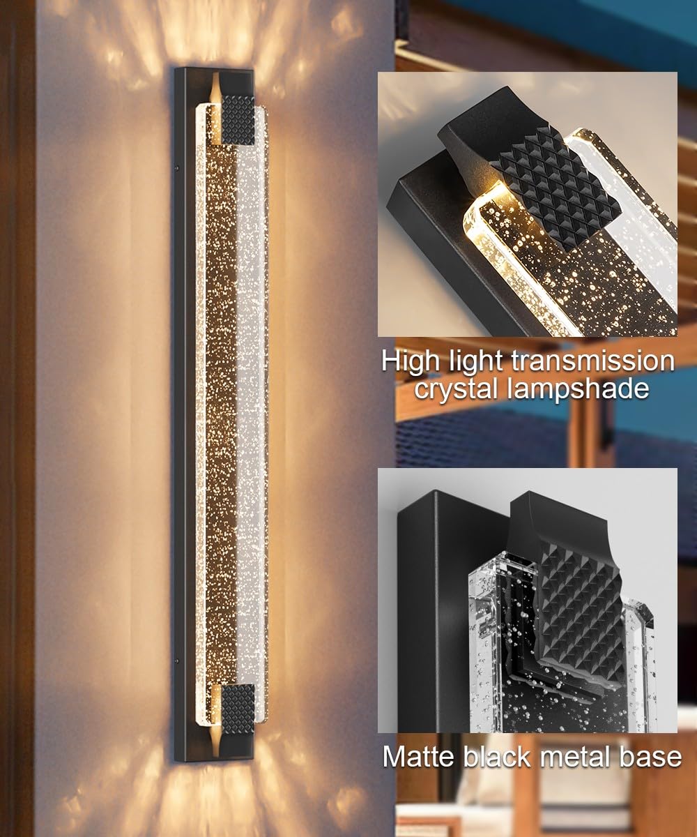 Aipsun 39.4" Black Outdoor Wall Sconce Modern LED Crystal Exterior Light (Black / 39.4 inch)