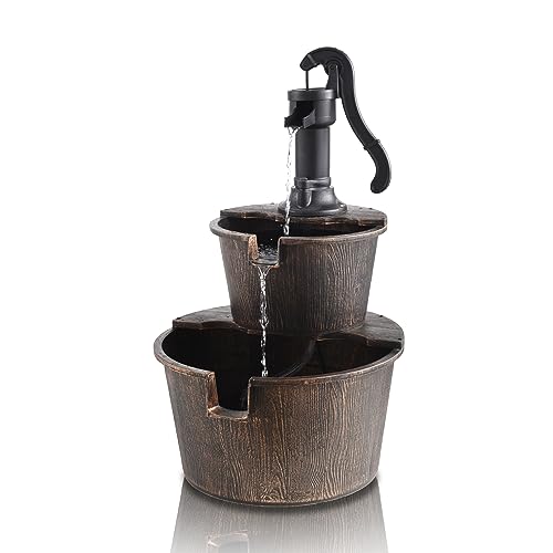 27 Inch 2 Tier Water Fountains Outdoor Waterfall Barrel Fountain Pump Garden 2 (2-tier)