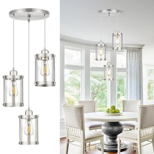Brushed Nickel 3 (Nickel + Clear Glass / 3-Light Ceiling Chandelier)