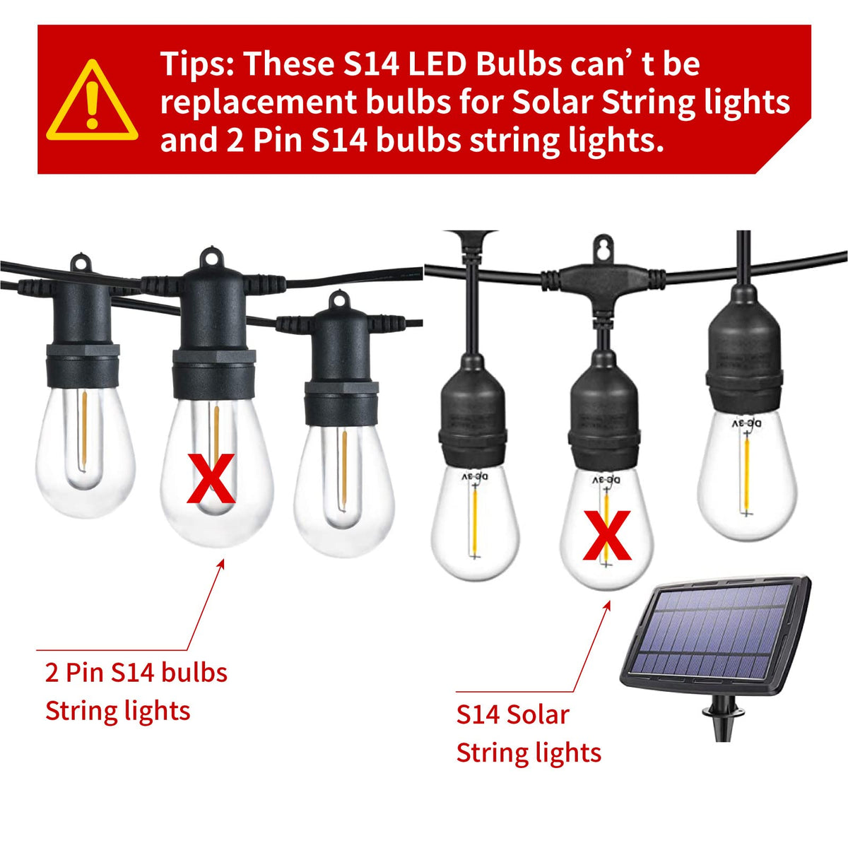 48 Pack S14 LED Outdoor String Light Replacement Bulbs (Warm White)