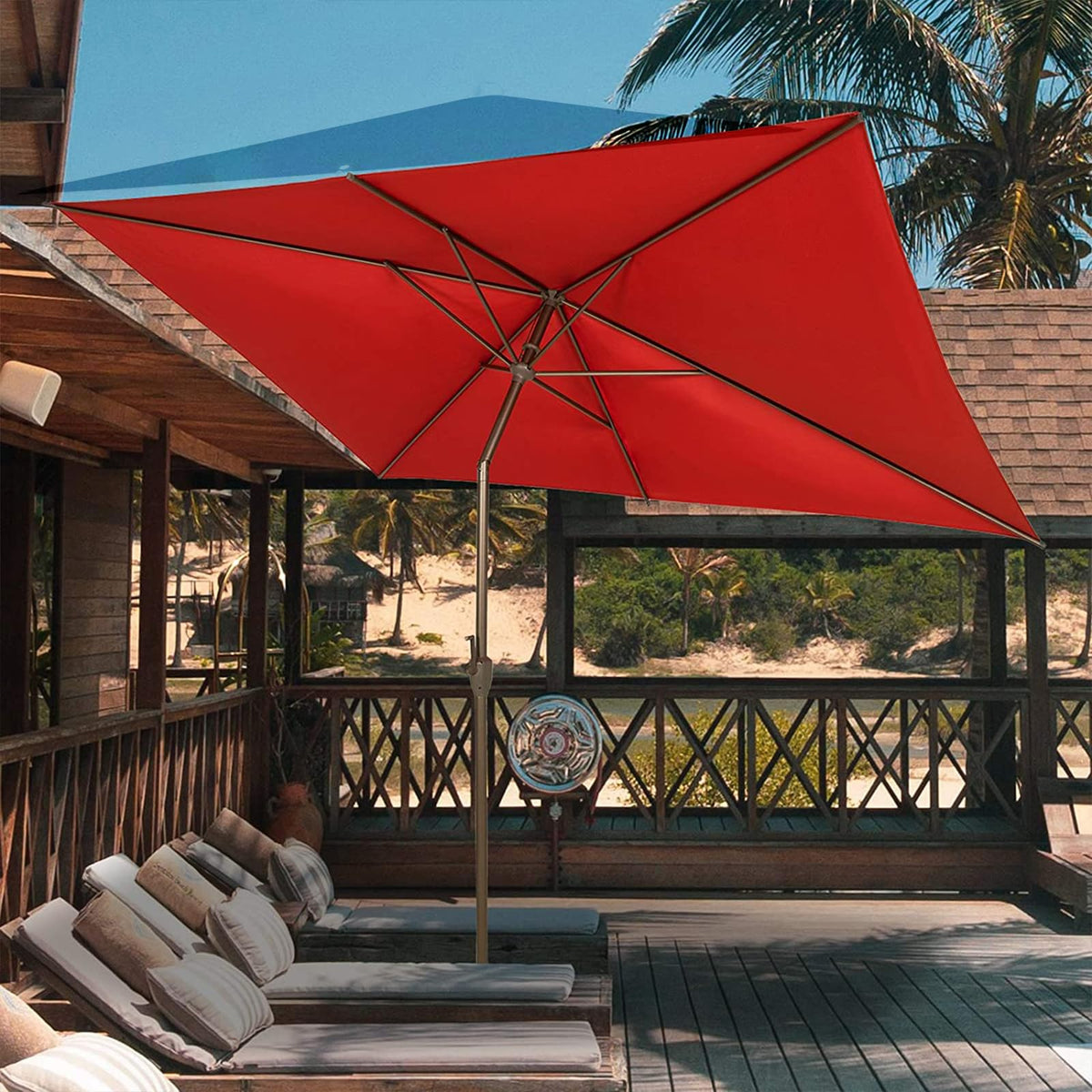 6.5FT x 10FT Rectangular Outdoor Patio Umbrella (6.5 FT(6 Ribs) / Dark Red)