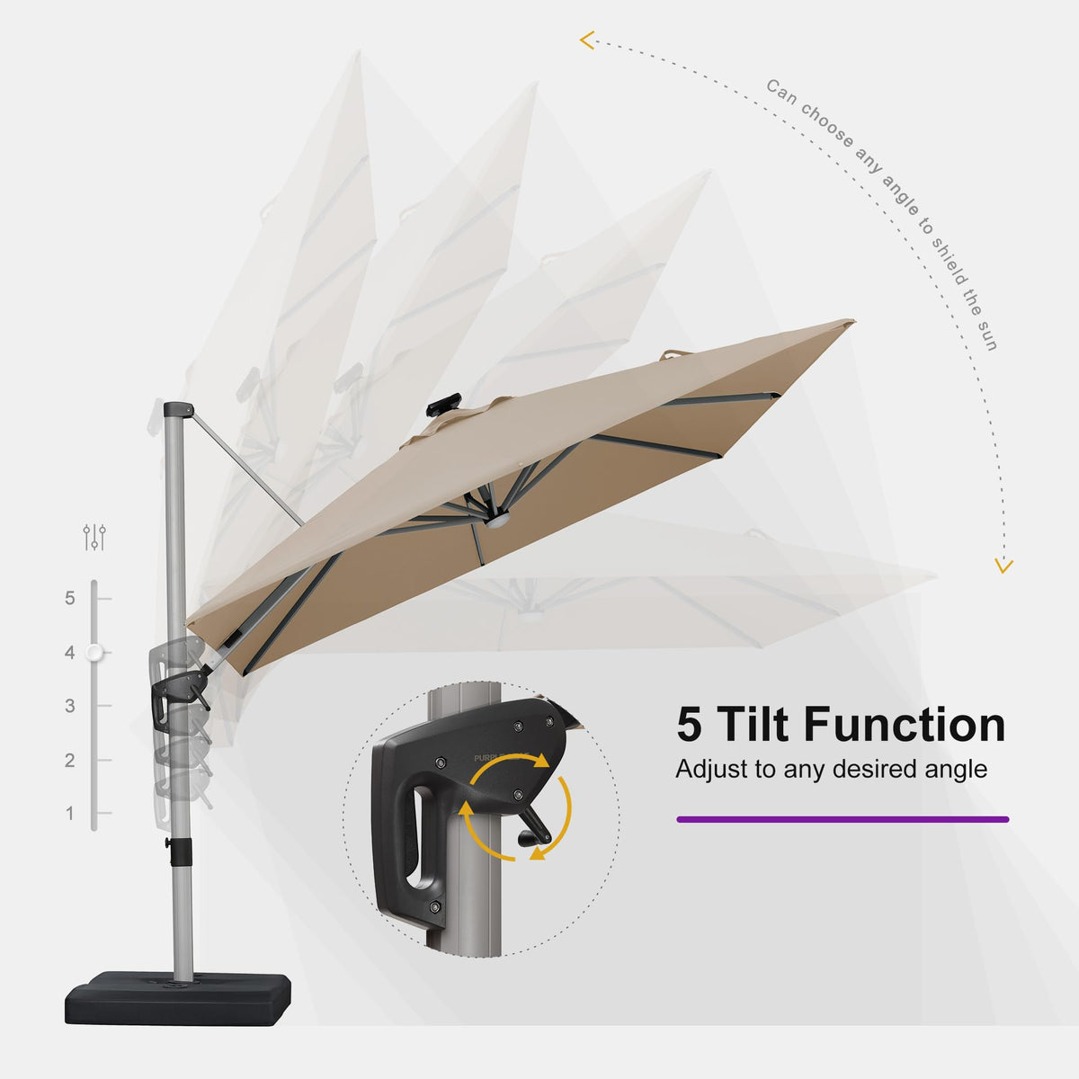 Patio Umbrella with Base Included 9' X 11.5' Solar Light (Beige / 9' X 11.5')