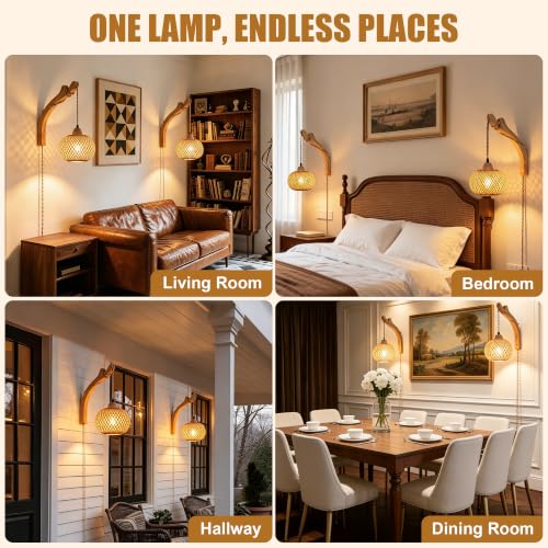 Frideko Bamboo Wall Sconces Set of Two Plug in (Orange(2PC))