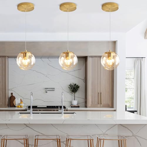 Pendant Lights Kitchen Island Gold Globe Pendant Light Fixture (Gold-Clear / Globe 1-Light)