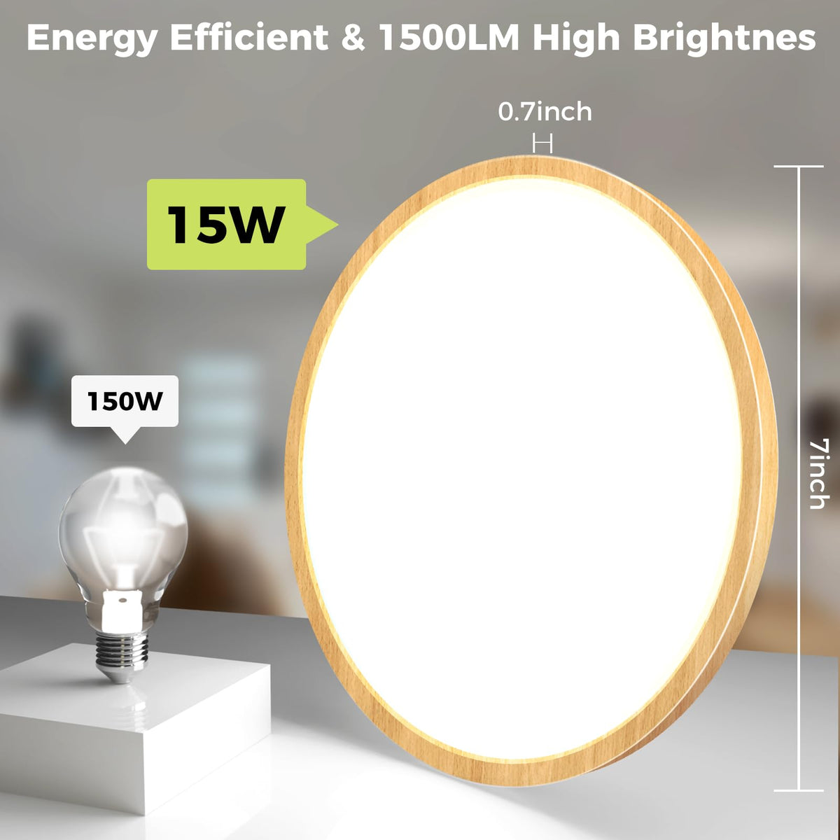 2Pack LED Flush Mount Ceiling Light Fixture (Wood / 7Inch-2pack)