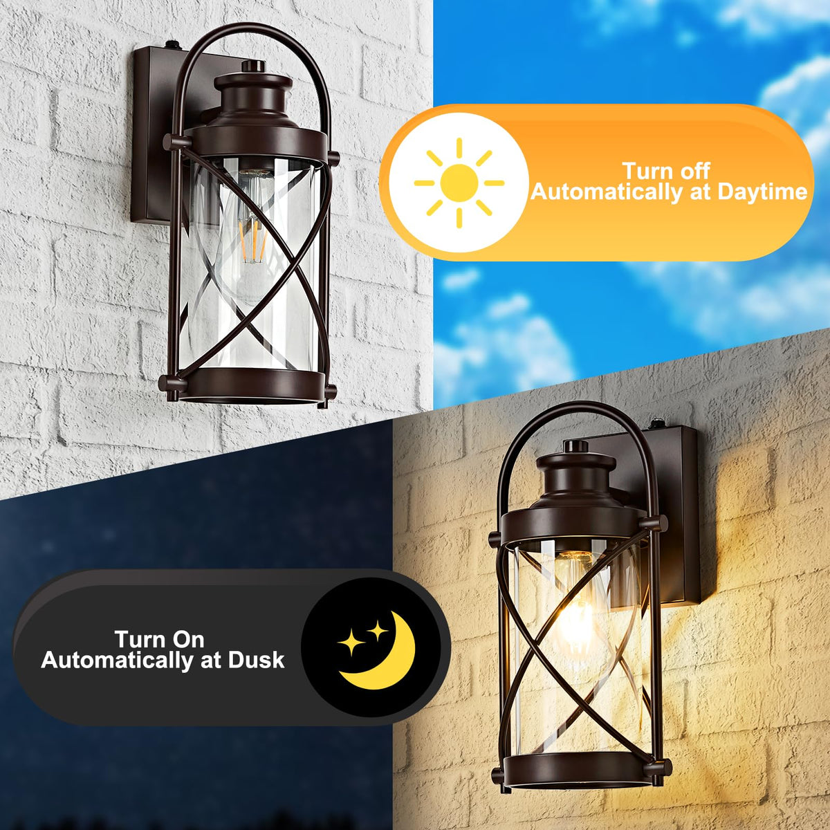 Dusk to Dawn Outdoor Wall Lights Fixtures (Coffee-Bronze / 12.8''(2-Pack))