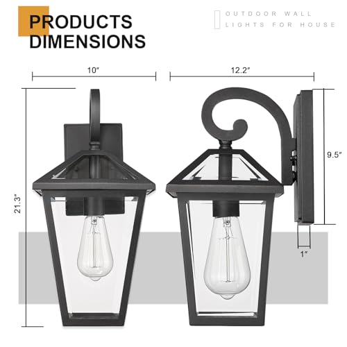 Large Outdoor Light Fixtures Wall Mount 21'' Waterproof Exterior Wall Lanterns with Glass (Black - 1 PACK / Large)