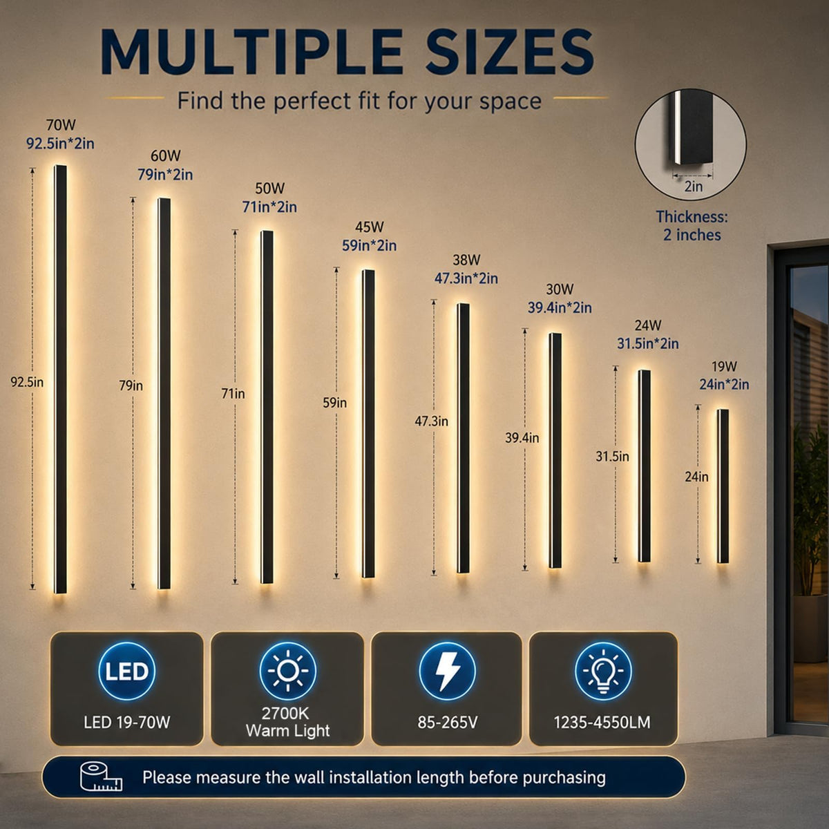 59 Inch Outdoor Wall Lights (3000K Warm Light / 1pack-59inch*2inch)